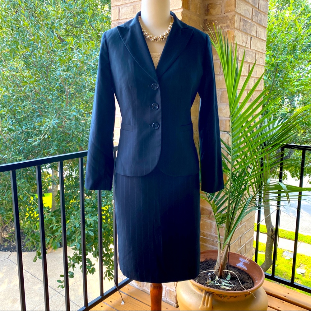 Navy Pinstripe Skirt Suit